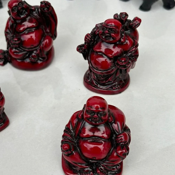 Chinese Asian Figurine Statue Set of 10 Resin Buddha Black Red Size 2"x2" - Picture 6 of 11